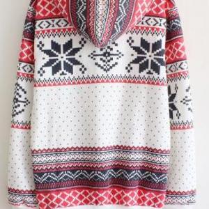 White Snowflake Hooded Sweater on Luulla