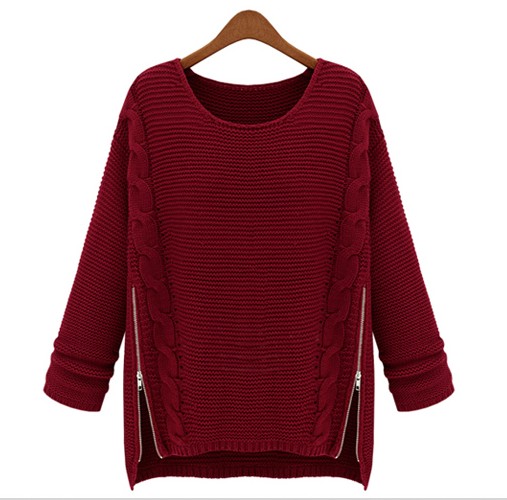 Wine Red Zipper Loose Sweater
